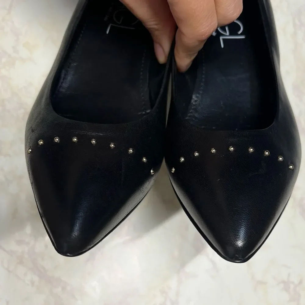 AGL Leather Pointed Toe Sculpted Low Heel Pumps in Black 35.5